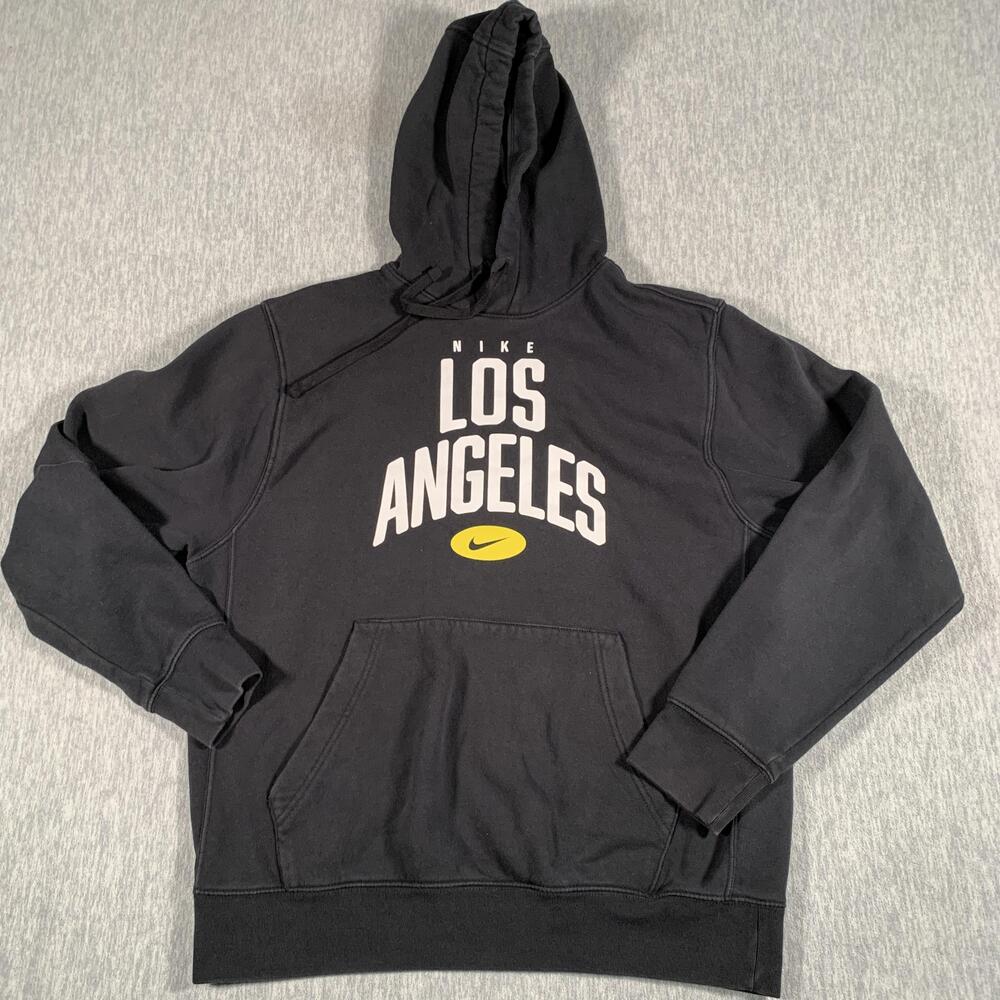 Nike Hoodie Mens Medium Black Los Angeles Fleece Pullover Graphic Sweatshirt